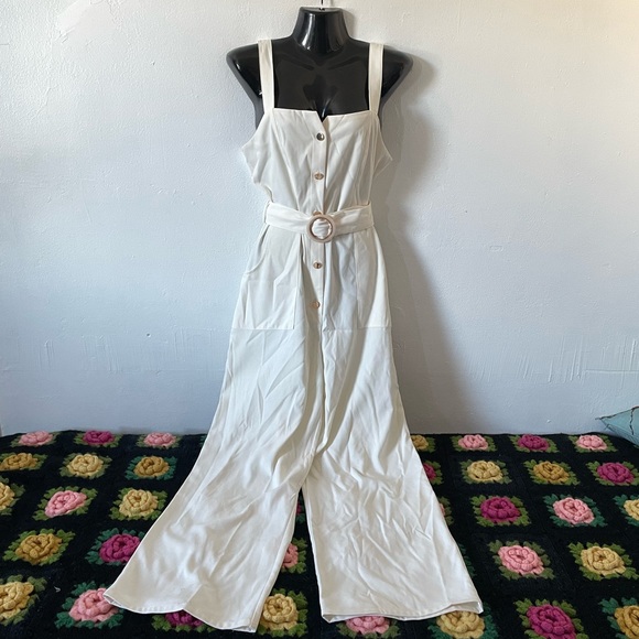 Zara Ivory high waisted w belt ankle jumpsuit - Picture 5 of 13